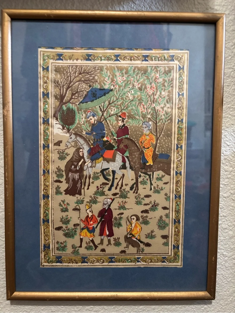 Framed Traditional Persian Art Print in Blue and Gold set of 3